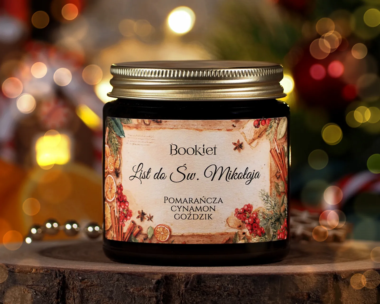 Świeca sojowa List do Świętego Mikołaja 120ml o zapachu pomarańczy, cynamonu, goździków, imbiru i miodu akacjowego