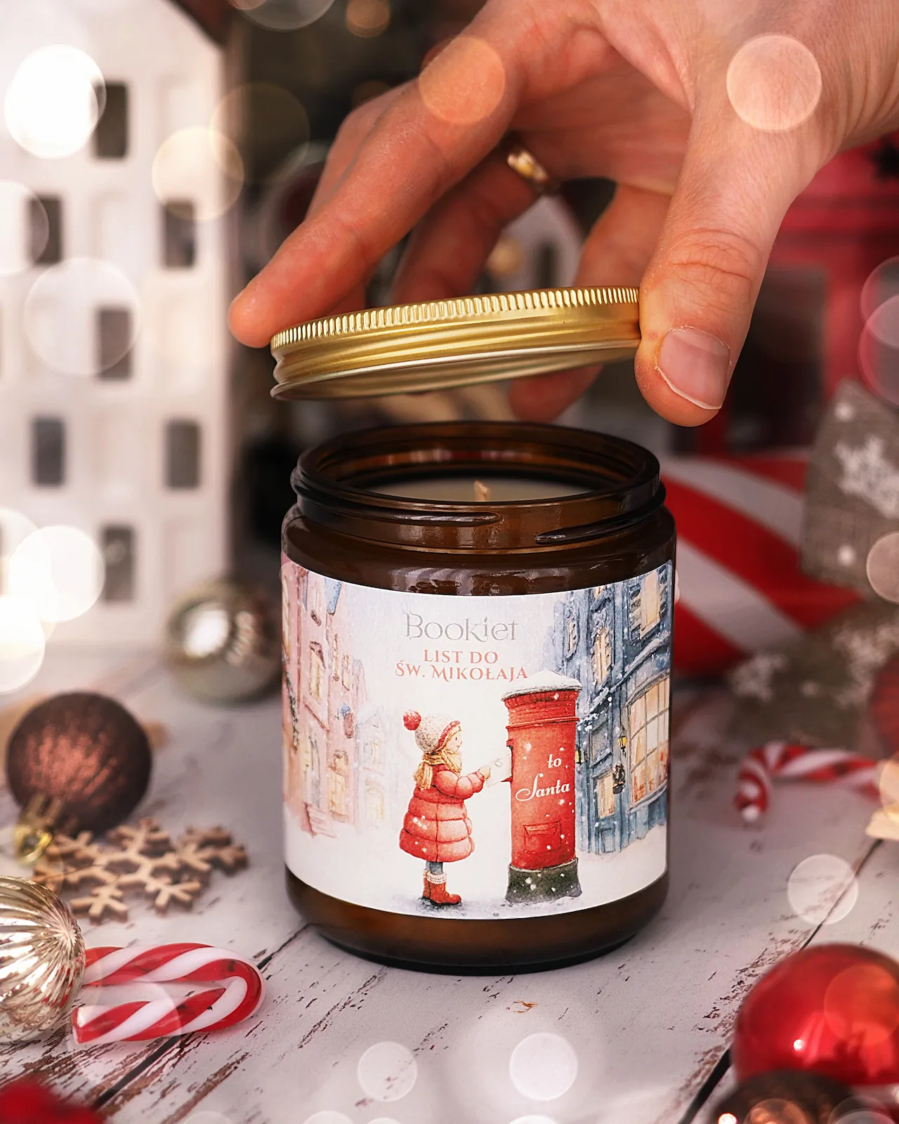 Świeca sojowa List do Mikołaja – pomarańcza, goździk, laska cynamonu, imbir, miód akacjowy