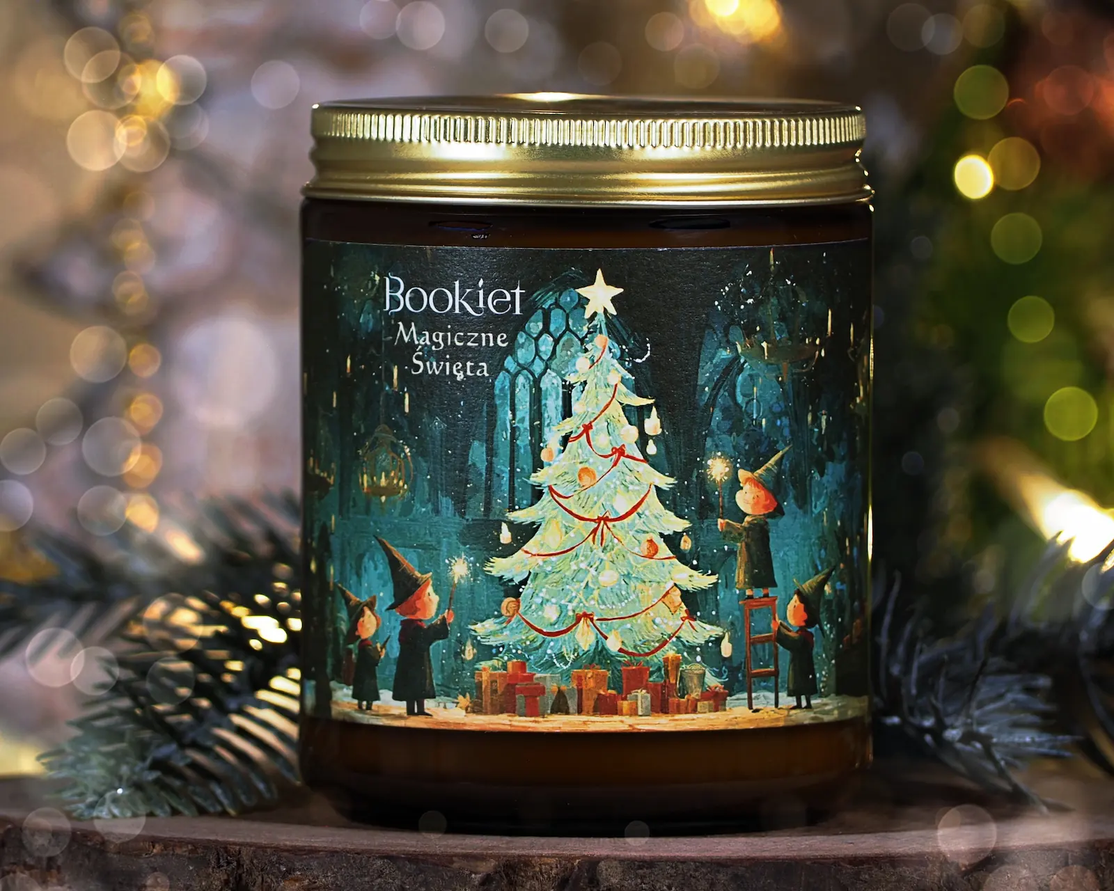 Świeca sojowa Magiczne Święta — jodła, świerk, żywica, liść borówki